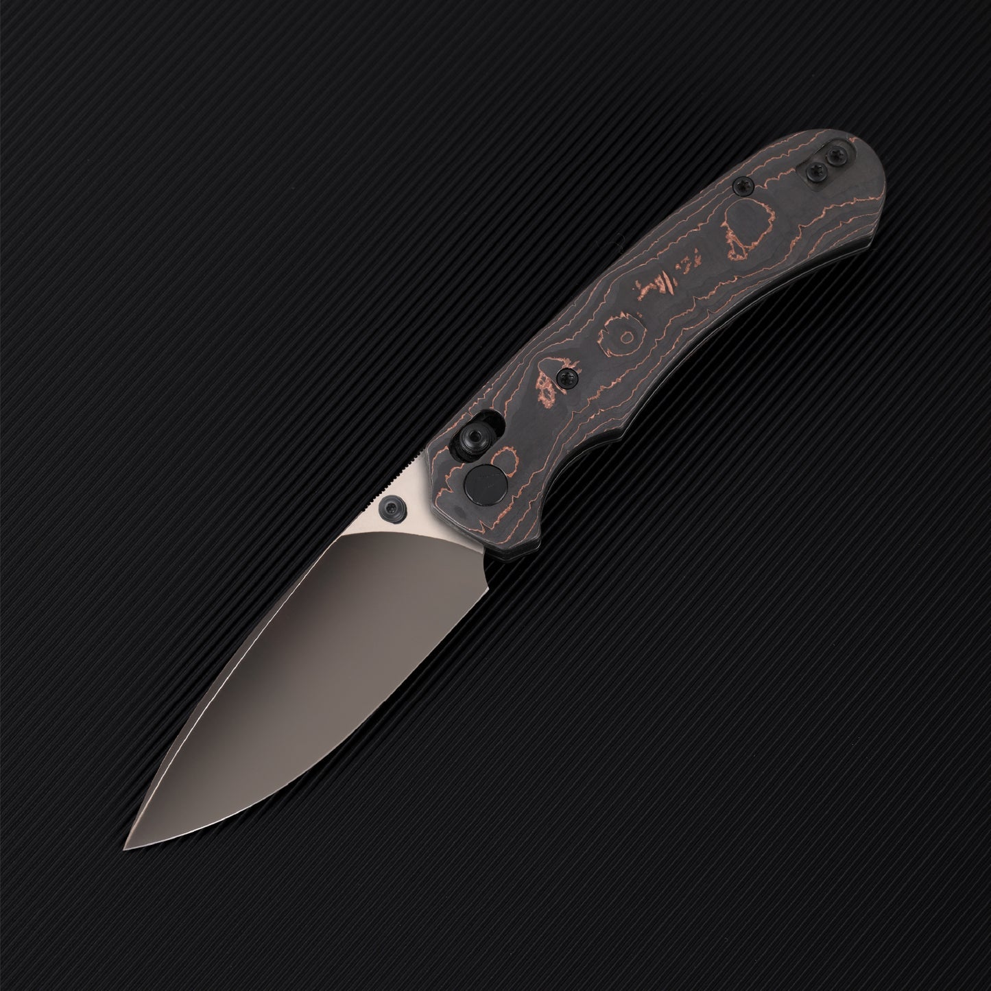 FerraMonster Spectrum FM23004-D – 3.31" Black DLC M390 Blade, Copper Foil Carbon Fiber Crossbar Lock Knife