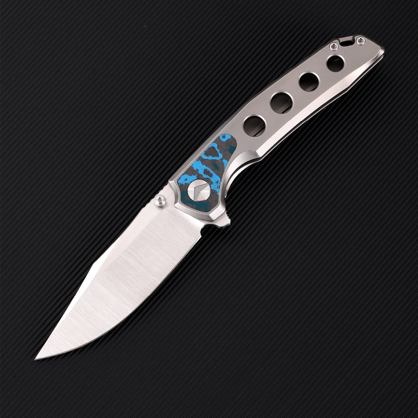 FerraMonster Valken FM23005-B – 3.46" M390 Belt Satin Clip Point Blade, Titanium Frame Lock with Arctic Storm FatCarbon Inlay