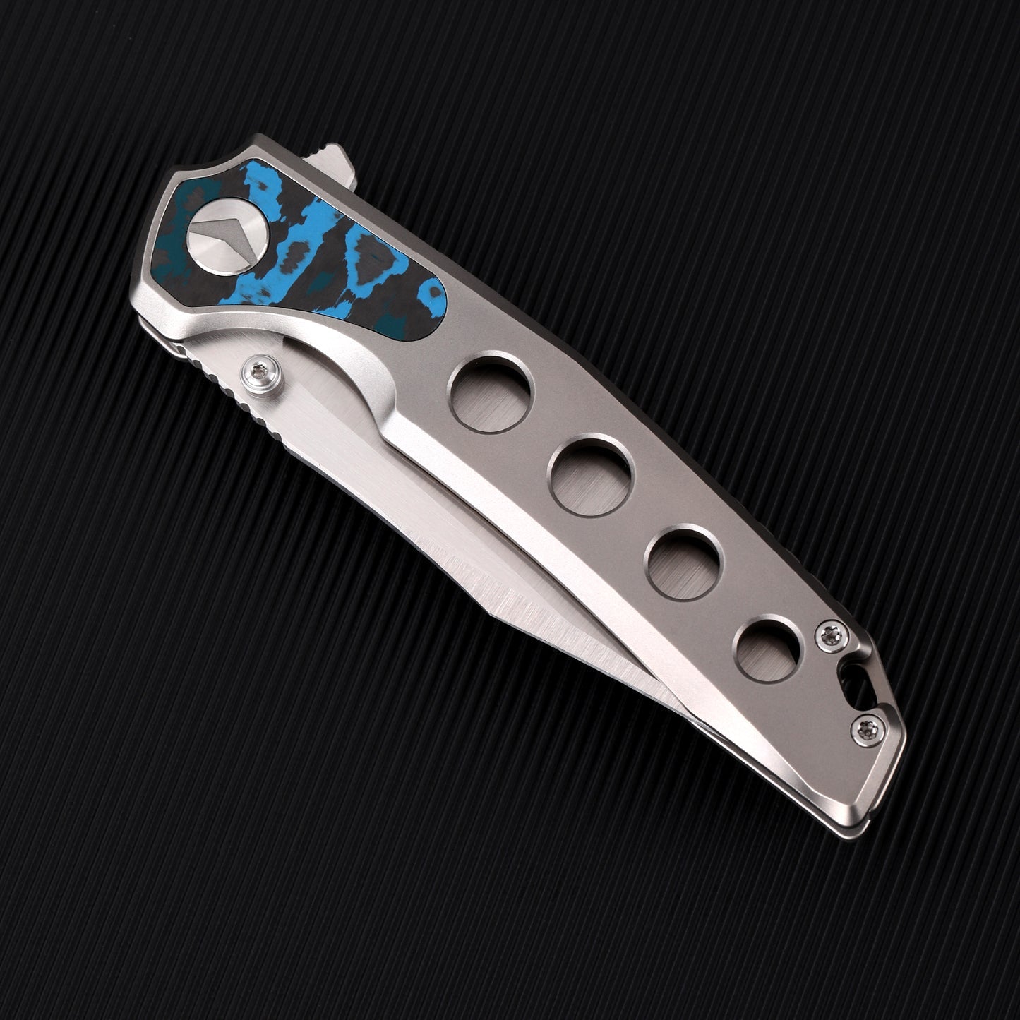 FerraMonster Valken FM23005-B – 3.46" M390 Belt Satin Clip Point Blade, Titanium Frame Lock with Arctic Storm FatCarbon Inlay