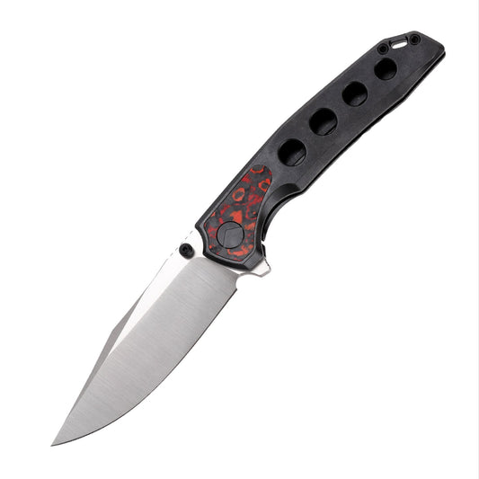 FerraMonster Valken FM23005-C – 3.46" M390 Belt Satin Clip Point Blade, Titanium Frame Lock with Mars FatCarbon Inlay
