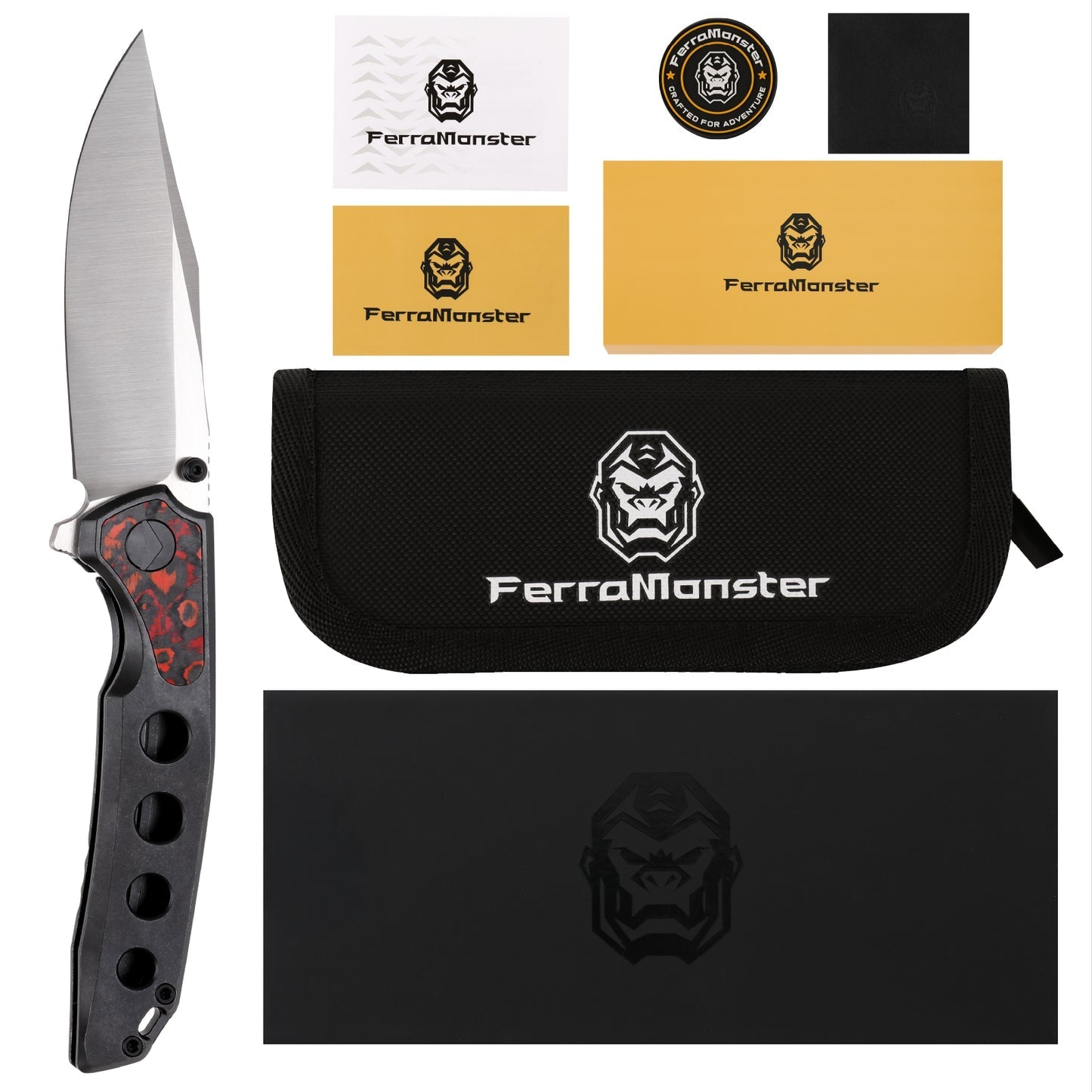 FerraMonster Valken FM23005-C – 3.46" M390 Belt Satin Clip Point Blade, Titanium Frame Lock with Mars FatCarbon Inlay