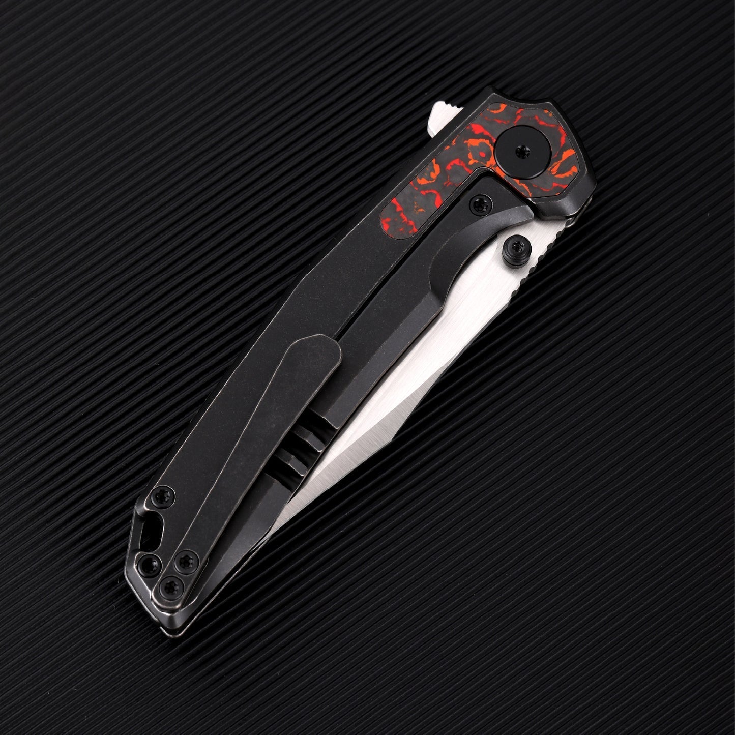 FerraMonster Valken FM23005-C – 3.46" M390 Belt Satin Clip Point Blade, Titanium Frame Lock with Mars FatCarbon Inlay