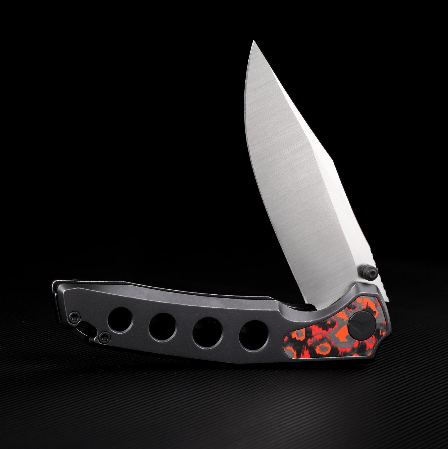FerraMonster Valken FM23005-C – 3.46" M390 Belt Satin Clip Point Blade, Titanium Frame Lock with Mars FatCarbon Inlay