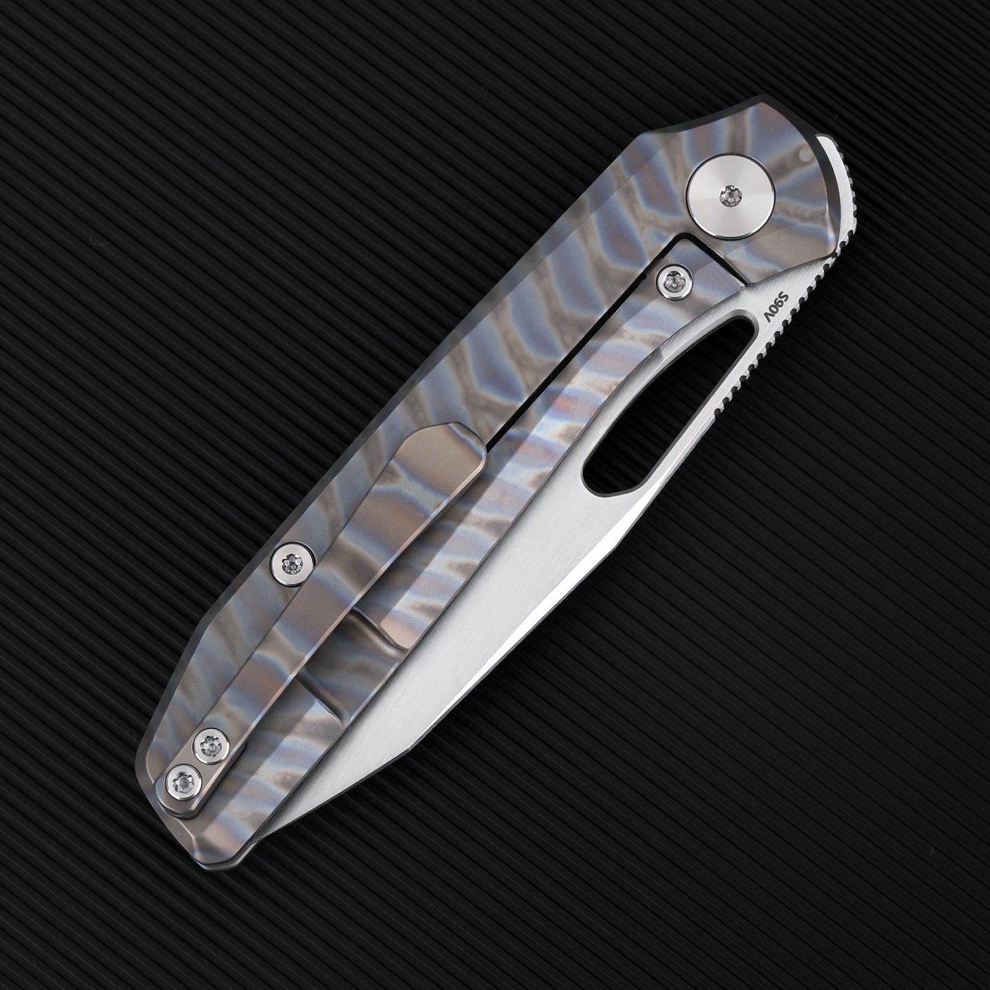 FerraMonster Xandros FM23007-C – 3.23" S90V Folding Knife, Tiger Stripe Flamed Titanium Handle, Frame Lock EDC