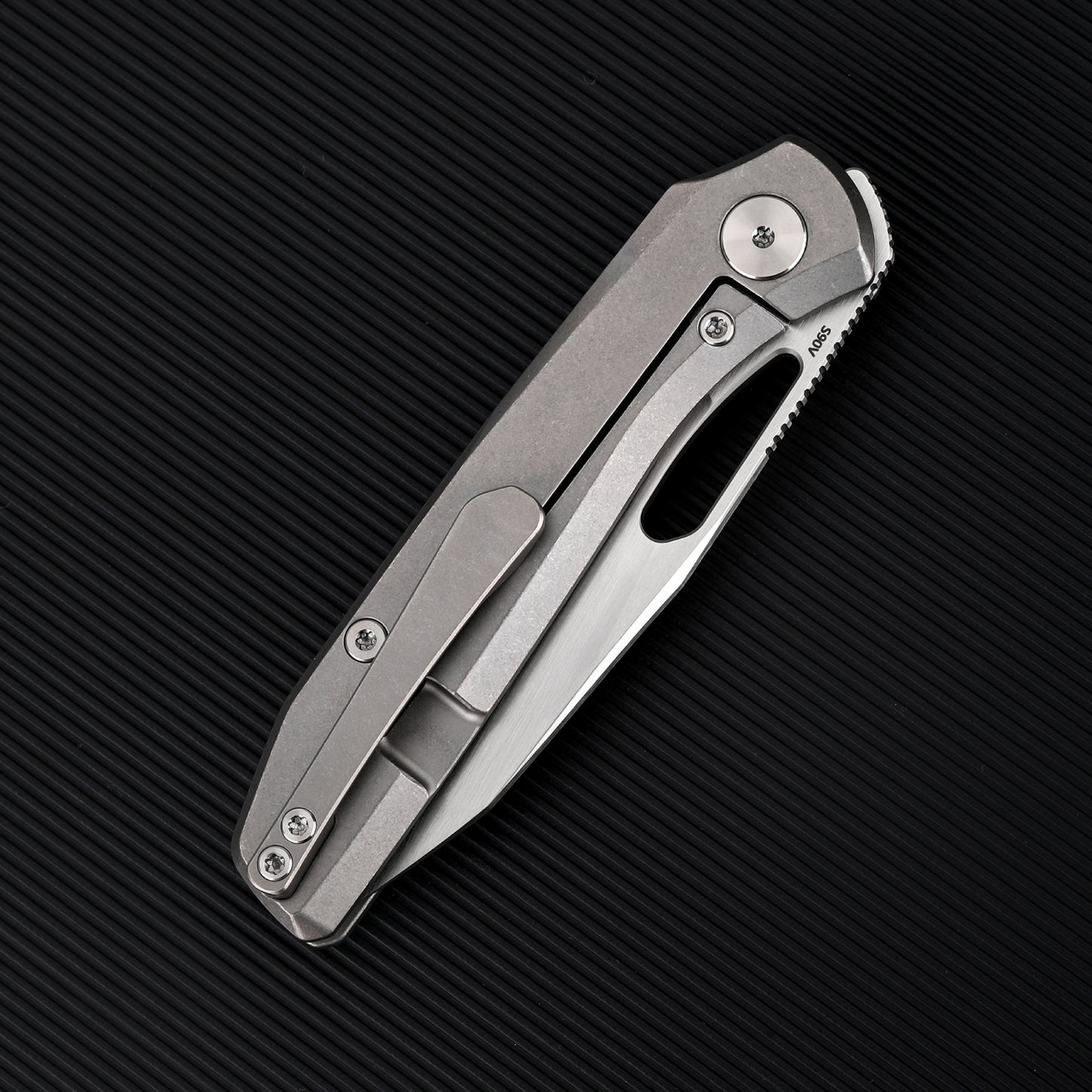 FerraMonster Xandros FM23007-A – 3.23" Hand Rubbed Satin S90V Folding Knife, Bead Blast Stonewash Titanium Handle, Frame Lock