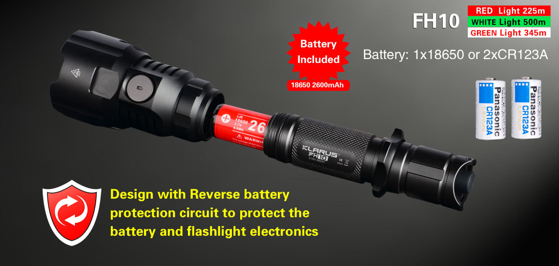 Klarus FH10 1x 18650 / 2x CR123A 700 Lumens CREE XP-L HI V3 LED Flashlight