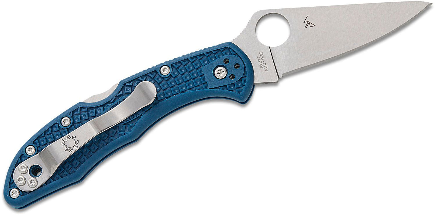 Spyderco Delica 4 Lightweight Folding Knife – 2.9" CPM-SPY27 Satin Plain Blade, Cobalt Blue FRN Handle – C11PCBL