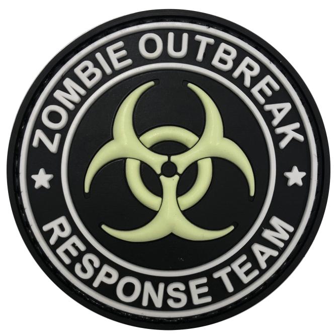Zombie Outbreak Response Team Glow Morale Patch G-ZOR front view – 2.36″ round glow-in-the-dark biohazard 3D PVC patch