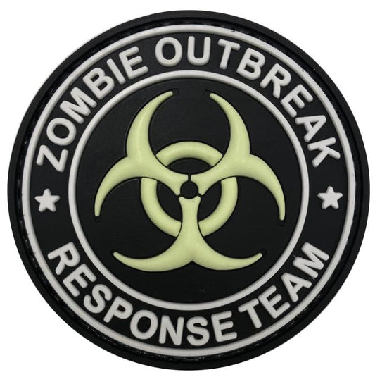 Zombie Outbreak Response Team Glow Morale Patch G-ZOR front view – 2.36″ round glow-in-the-dark biohazard 3D PVC patch