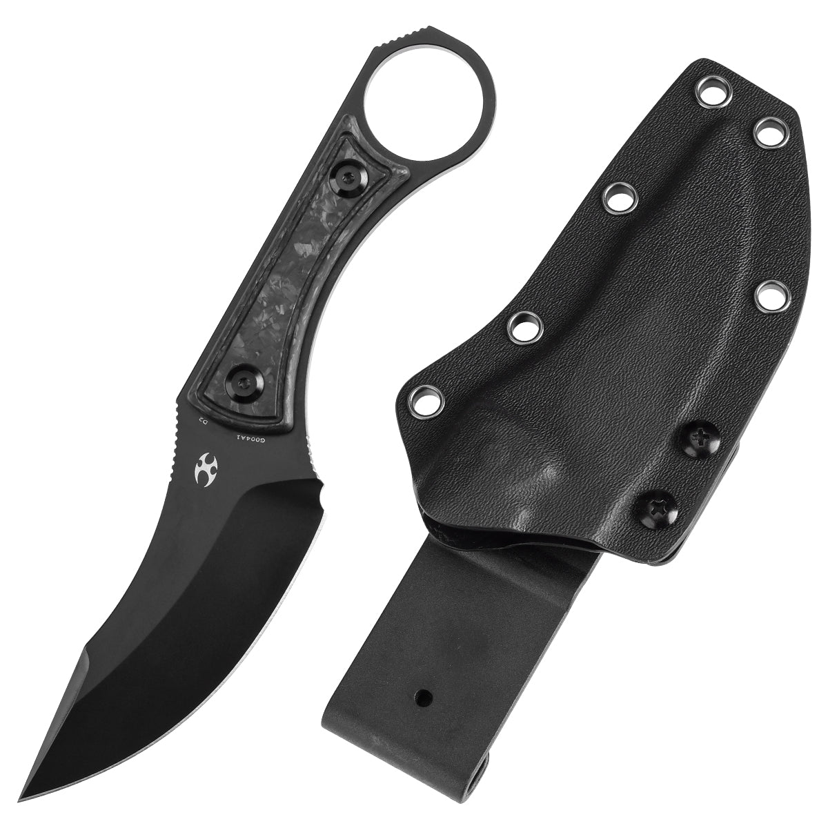 Kansept Niko G004A1 front view - 3.54" Black TiCn coated D2 clip point fixed blade knife
