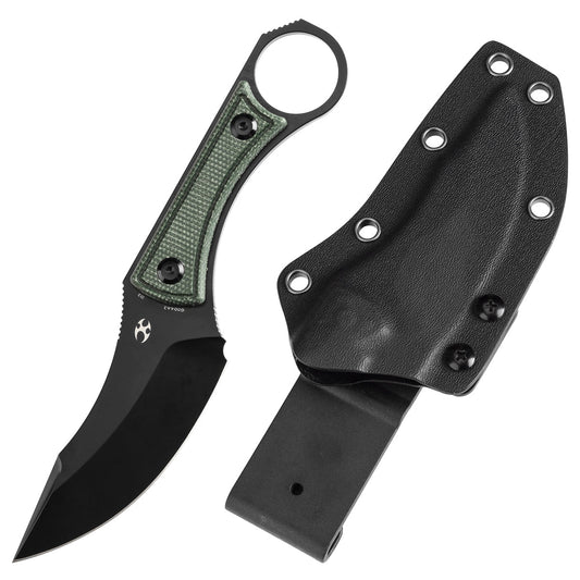 Kansept Niko G004A2 front view - 3.54" Black TiCn coated D2 clip point fixed blade knife