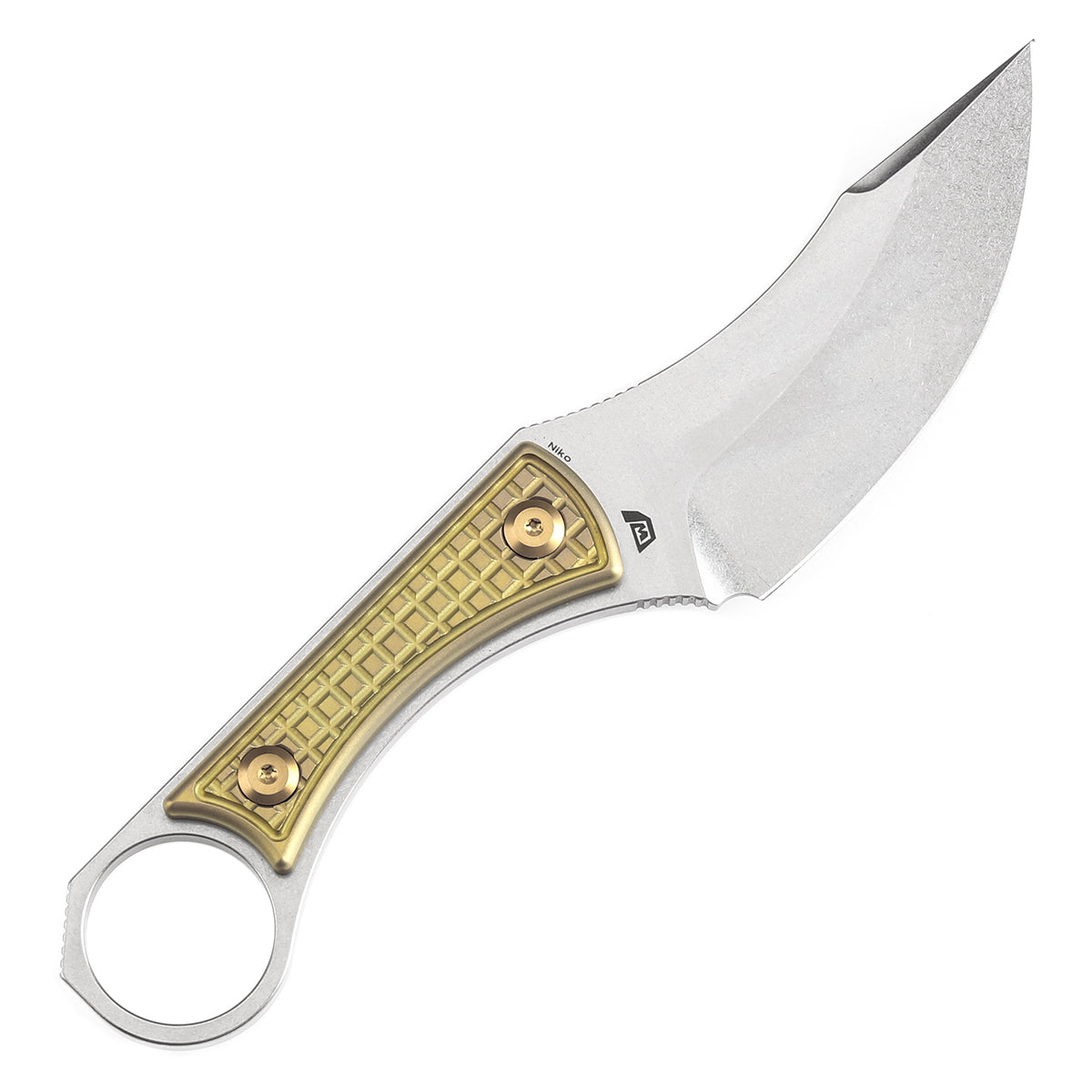 Kansept Niko G004A3 blade detail - stonewashed D2 clip point