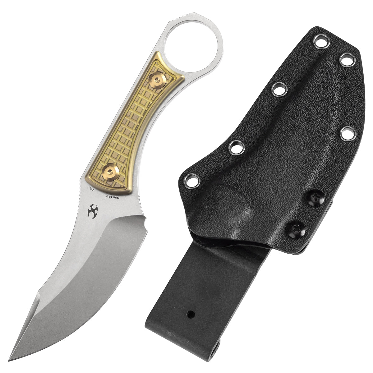 Kansept Niko G004A3 front view - 2.9" stonewashed D2 clip point fixed blade knife