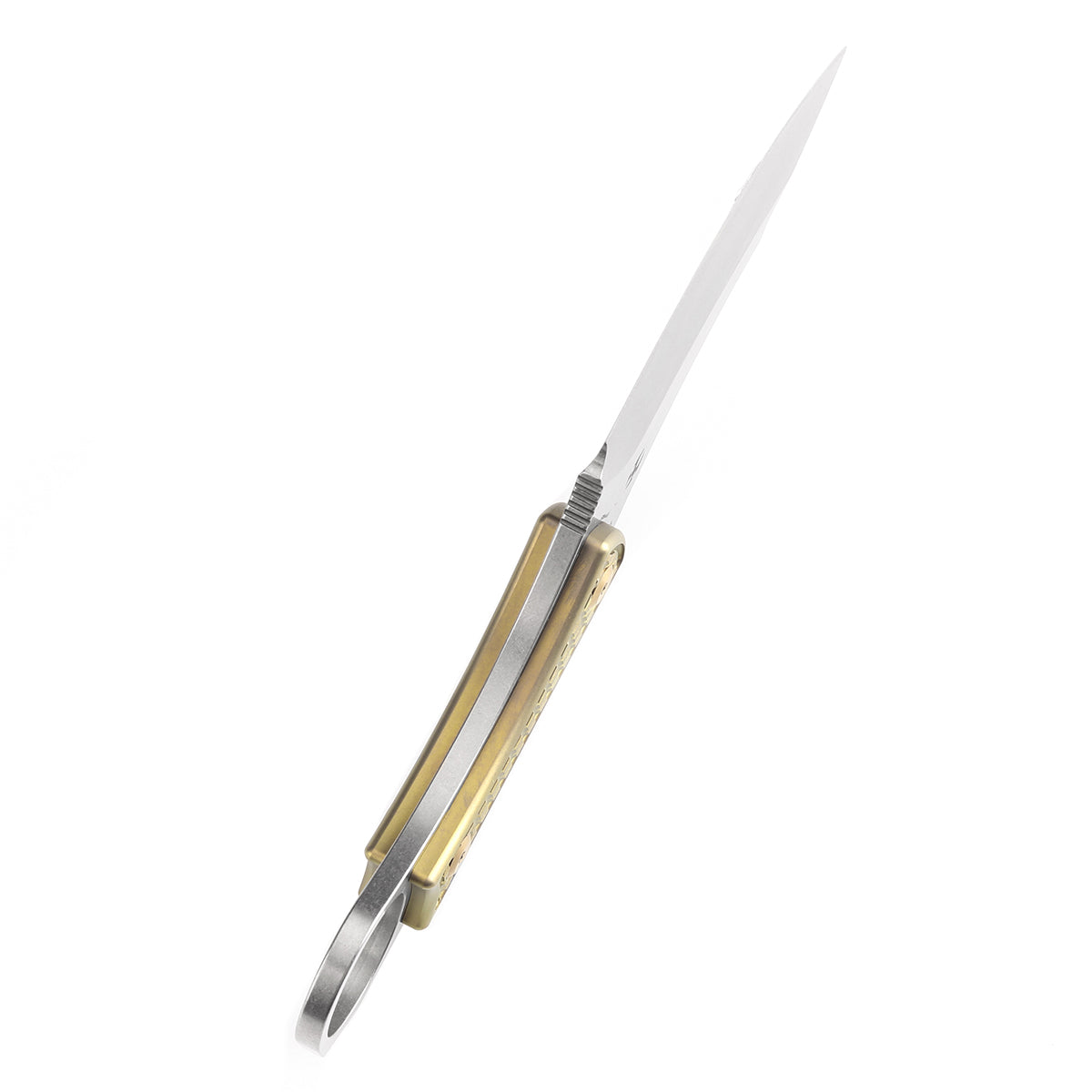 Kansept Niko G004A3 bronze anodized titanium frag pattern handle detail