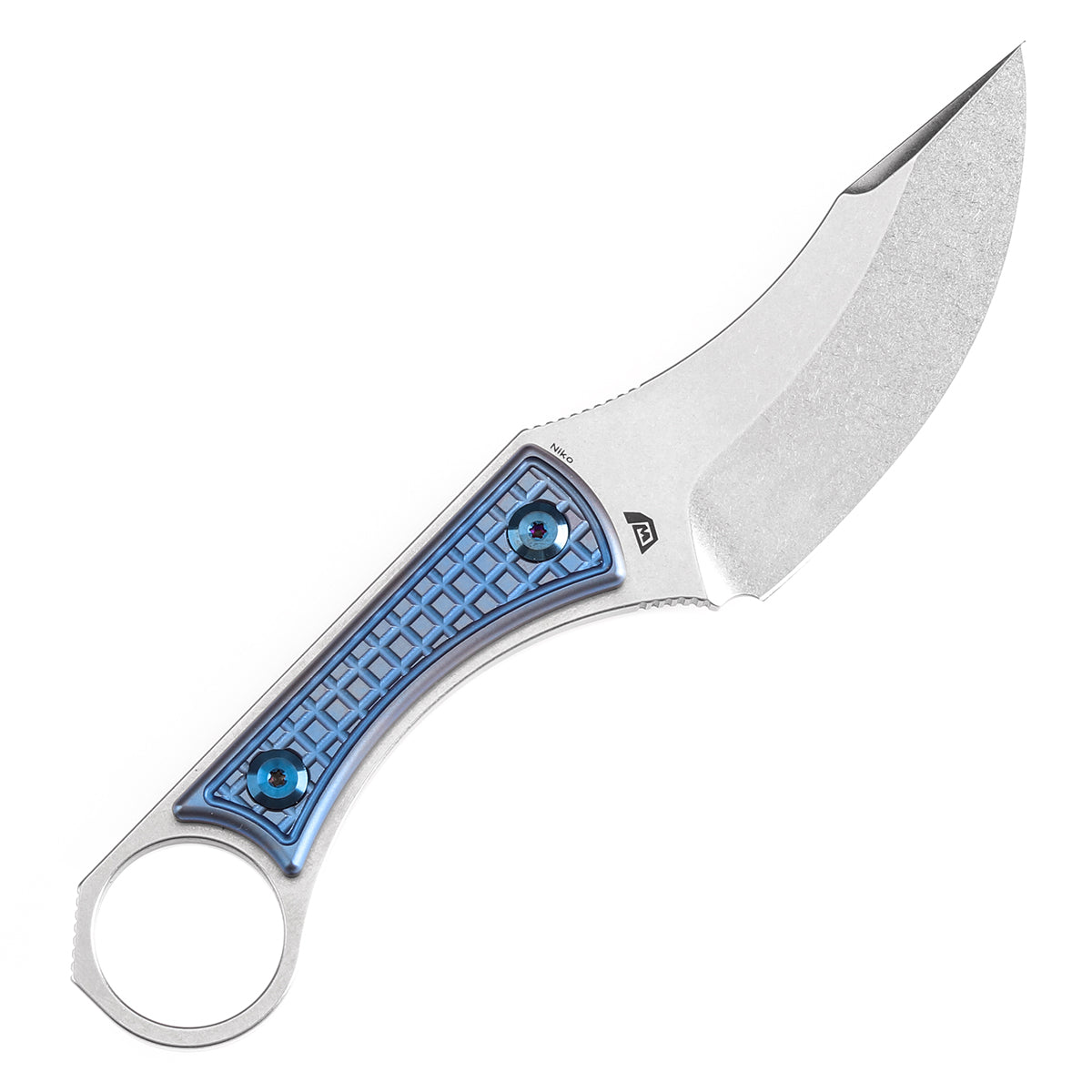 Kansept Niko G004A4 blade detail - stonewashed D2 clip point