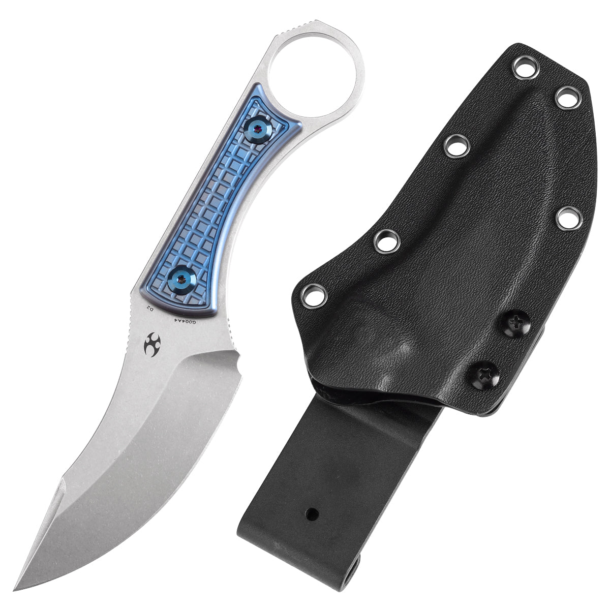Kansept Niko G004A4 front view - 3.54" stonewashed D2 clip point fixed blade knife