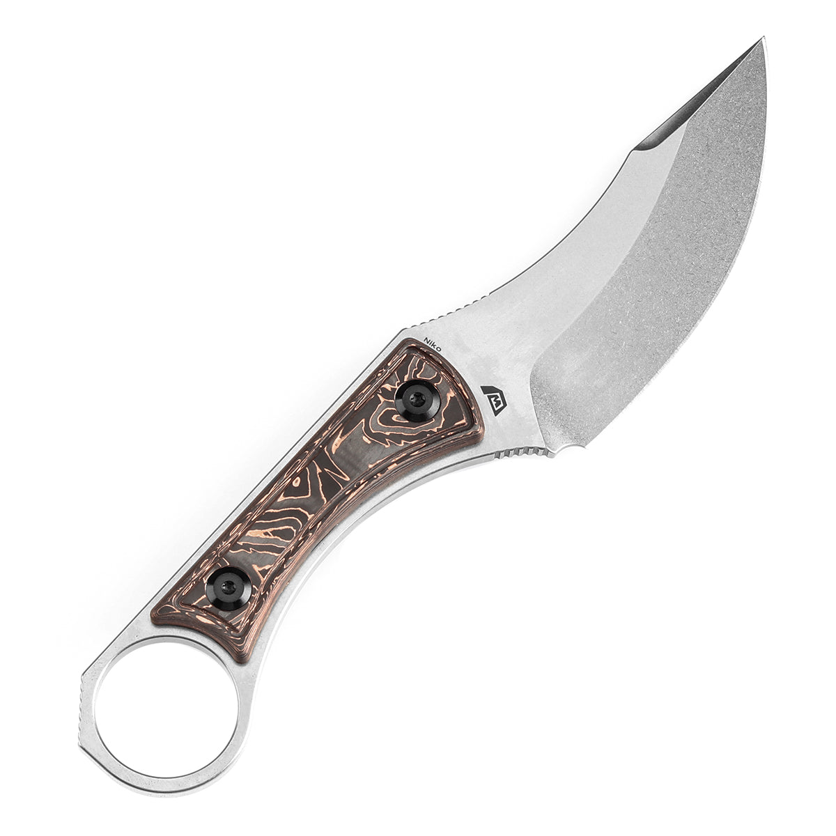 Kansept Niko G004A5 blade detail - stonewashed D2 clip point