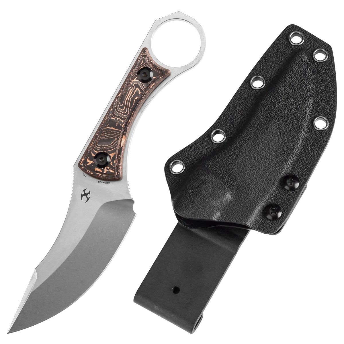 Kansept Niko G004A5 front view - 3.54" stonewashed D2 clip point fixed blade knife