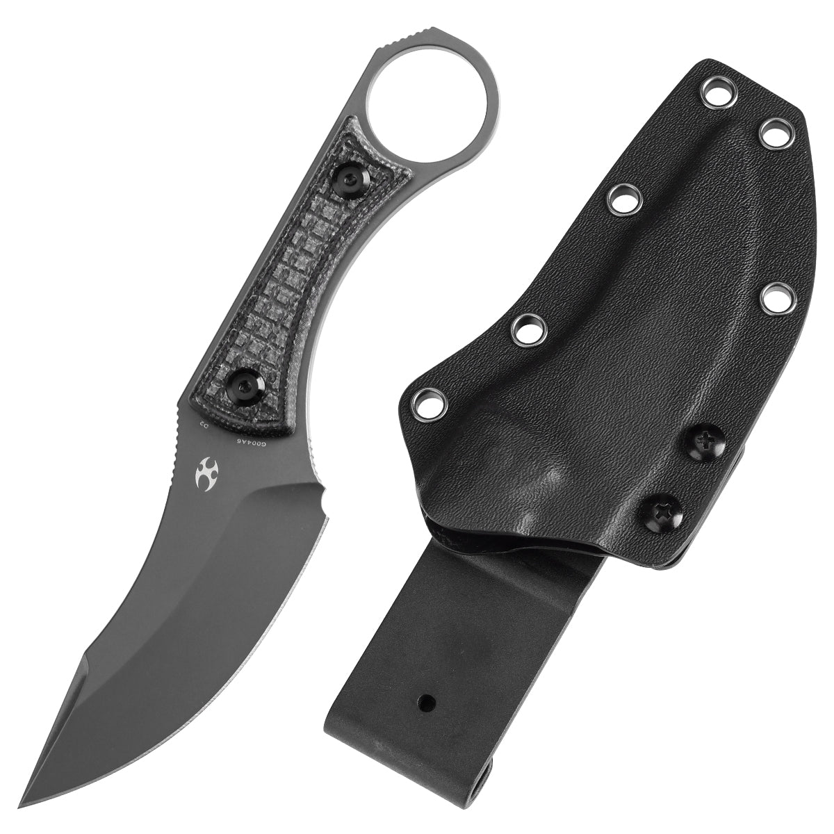 Kansept Niko G004A6 front view - 3.54" Gray TiCn coated D2 clip point fixed blade knife