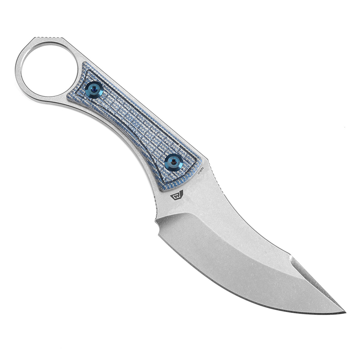 Kansept Niko G004A7 blue Micarta frag pattern handle detail