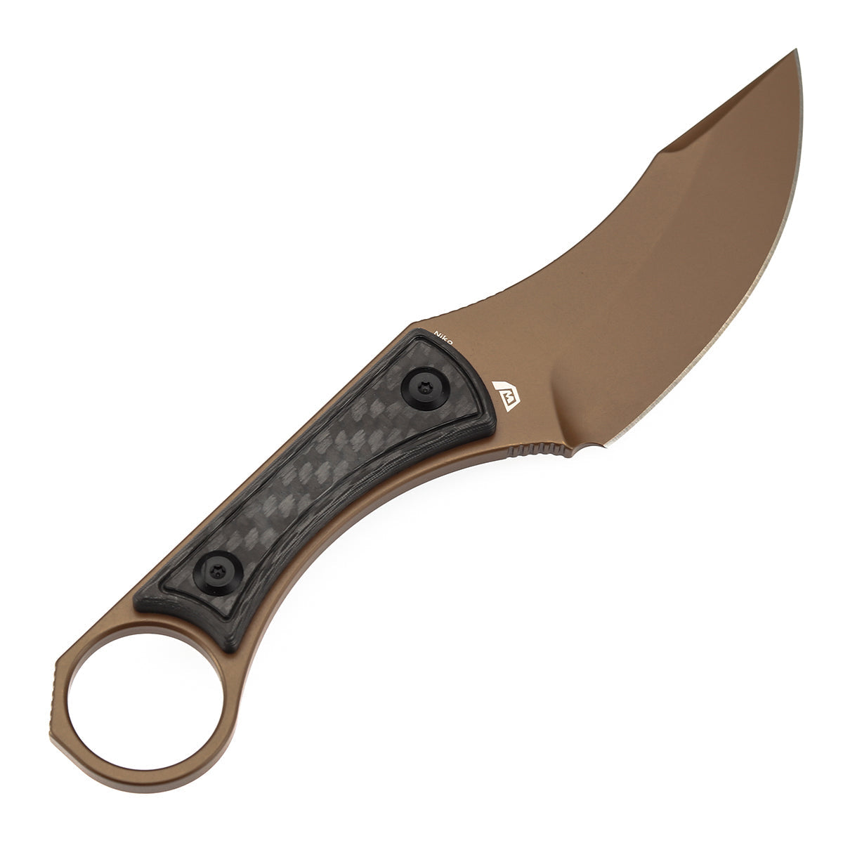 Kansept Niko G004A9 blade detail – rose gold coated D2 clip point