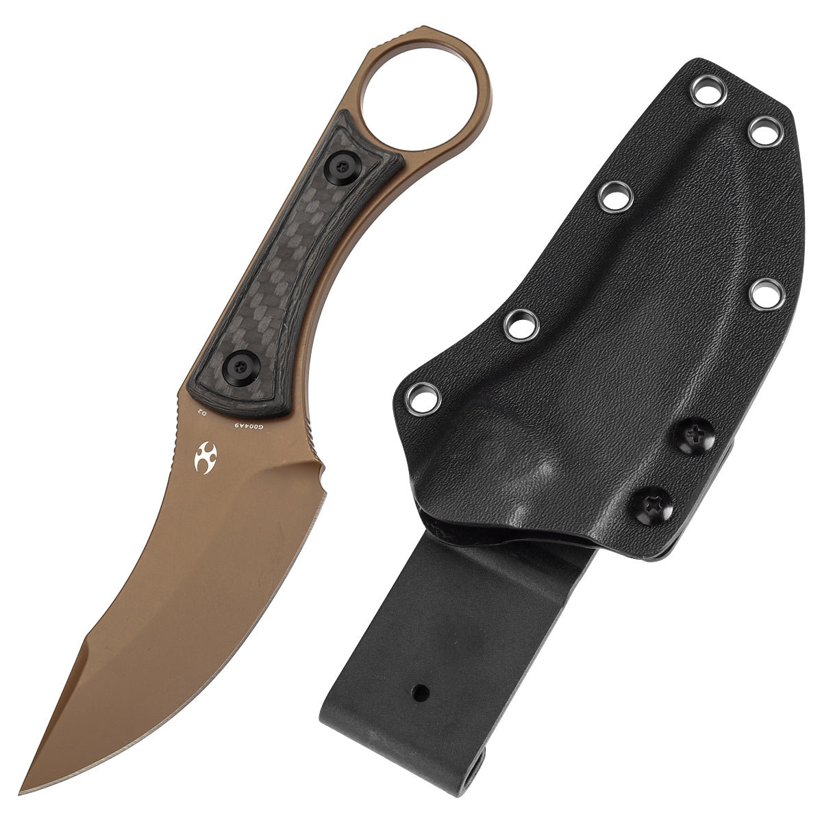 Kansept Niko G004A9 front view – 3.54" rose gold coated D2 clip point fixed blade knife