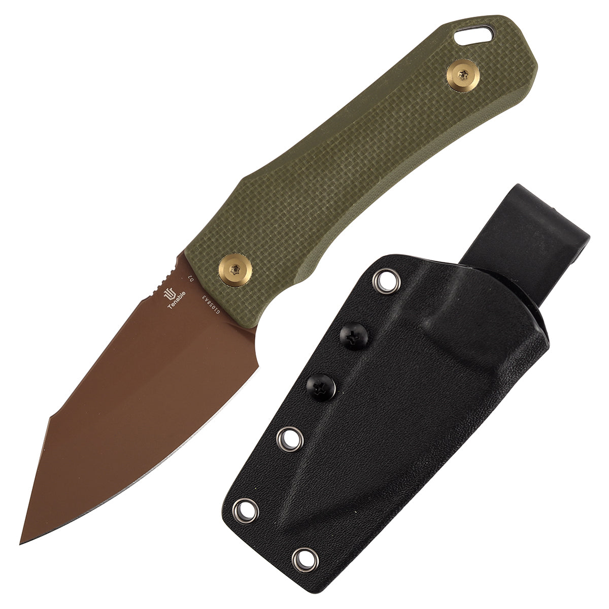 Tenable Loki G1058A3 front view – 2.99" Rose Gold D2 wharncliffe fixed blade knife