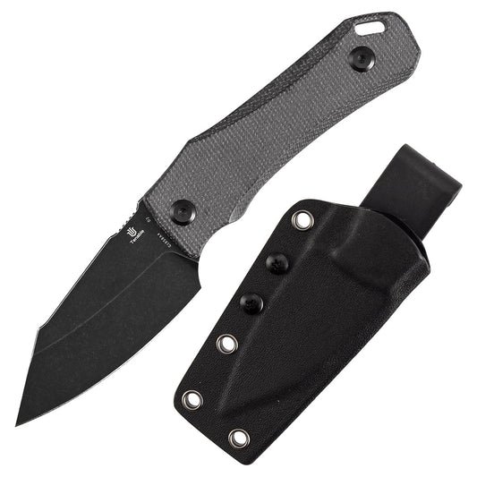 Tenable Loki G1058A4 front view with Kydex sheath – 2.99″ Blackwash D2 wharncliffe, black micarta, fixed blade