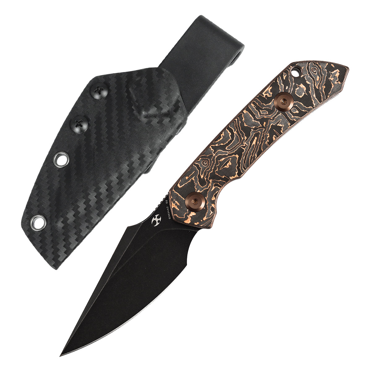Kansept Fenrir G3034A2 front view – 2.87" Blackwash D2 harpoon fixed blade knife