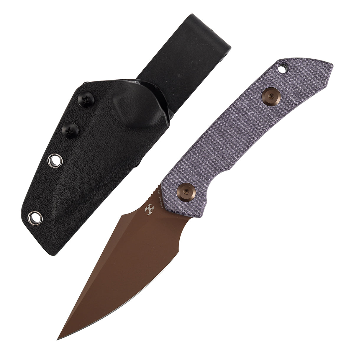 Kansept Fenrir G3034A5 front view – 2.87" Rose Gold D2 harpoon fixed blade knife
