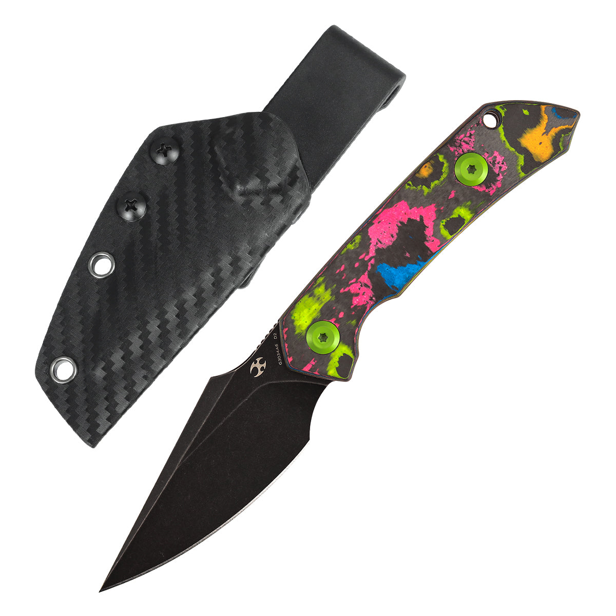 Kansept Fenrir G3034A6 front view – 2.87" Blackwash D2 harpoon fixed blade knife