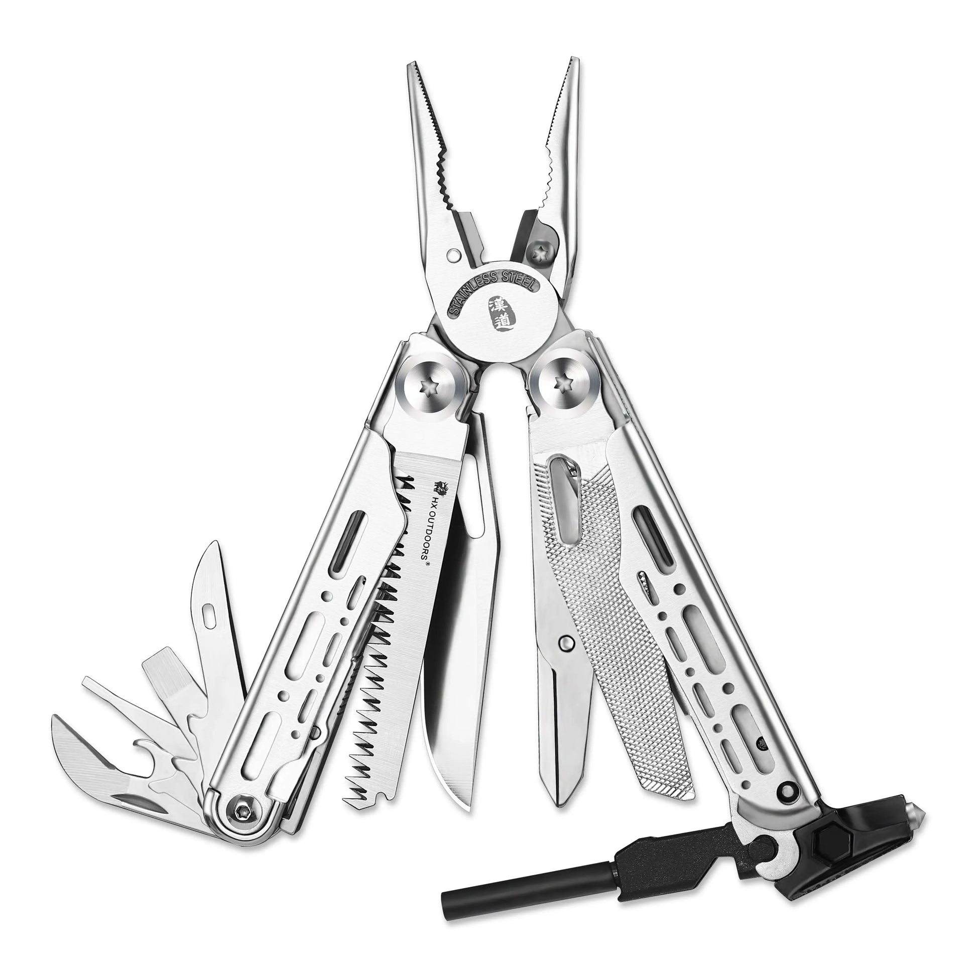 HX Outdoors IGNITE GQ-22A front view – 15-in-1 EDC multi-tool with flint and whistle