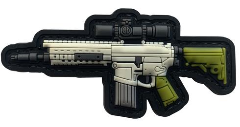 Rifle Tactical Morale Patch GUN-LSJ front view – 3.23″ x 1.57″ suppressed rifle with optic 3D PVC patch