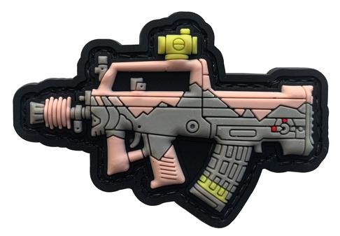 Carbine Rifle Tactical Morale Patch GUN-PK front view – 2.60″ x 1.77″ pink and tan carbine 3D PVC patch