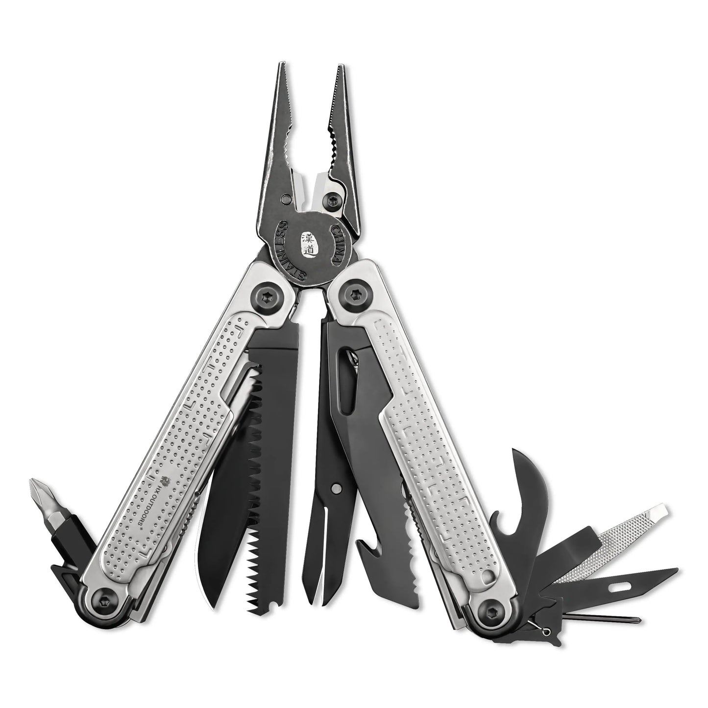 HX OUTDOORS HAWKX GQ-26 – 6.3" Multi-Tool with 7Cr17 Blade, Silver 3Cr13 Handle & 15 Functions