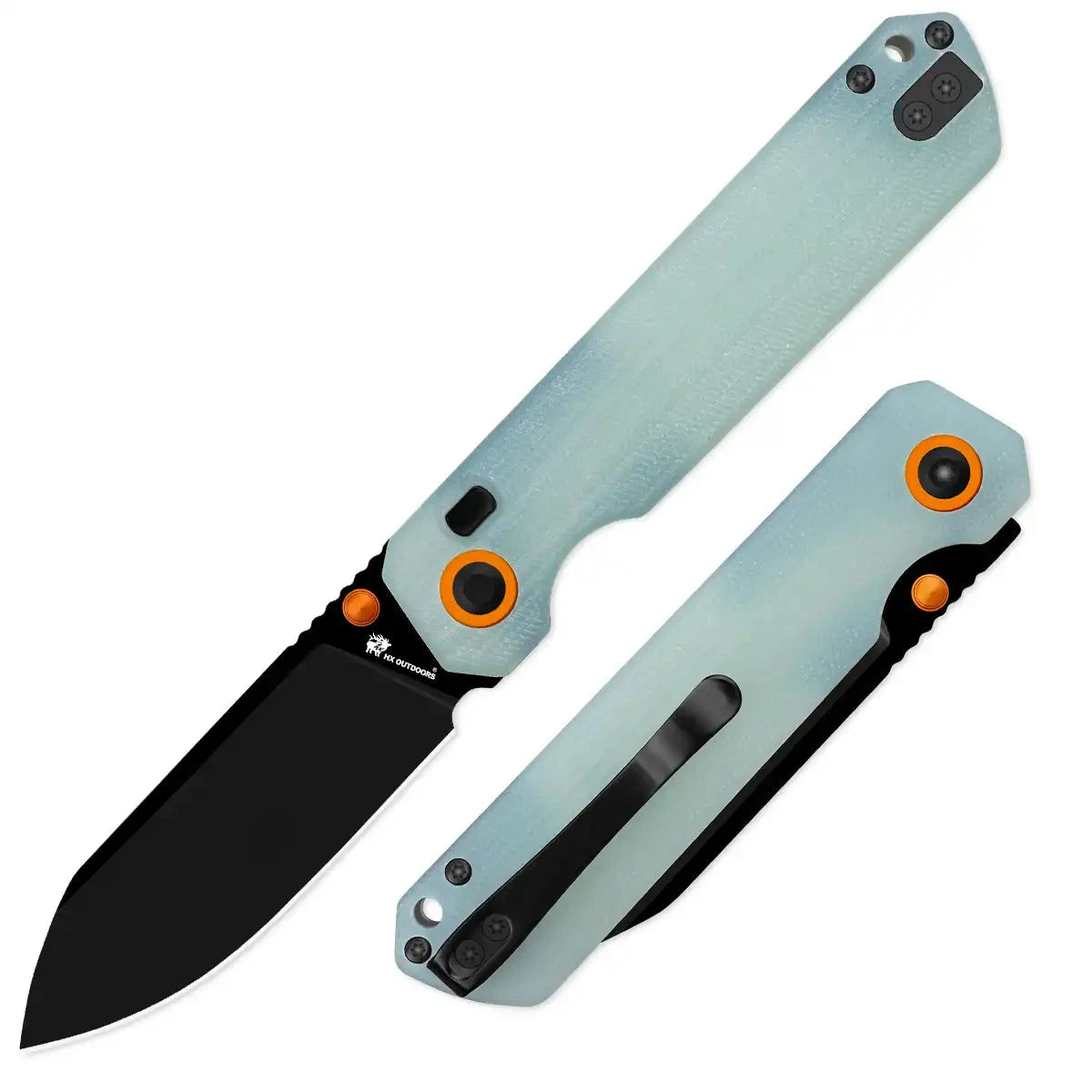 HX OUTDOORS HYLA ZD-120S-B – 2.91" 14C28N Black Blade Button Lock Knife with Natural Green G10 Handle