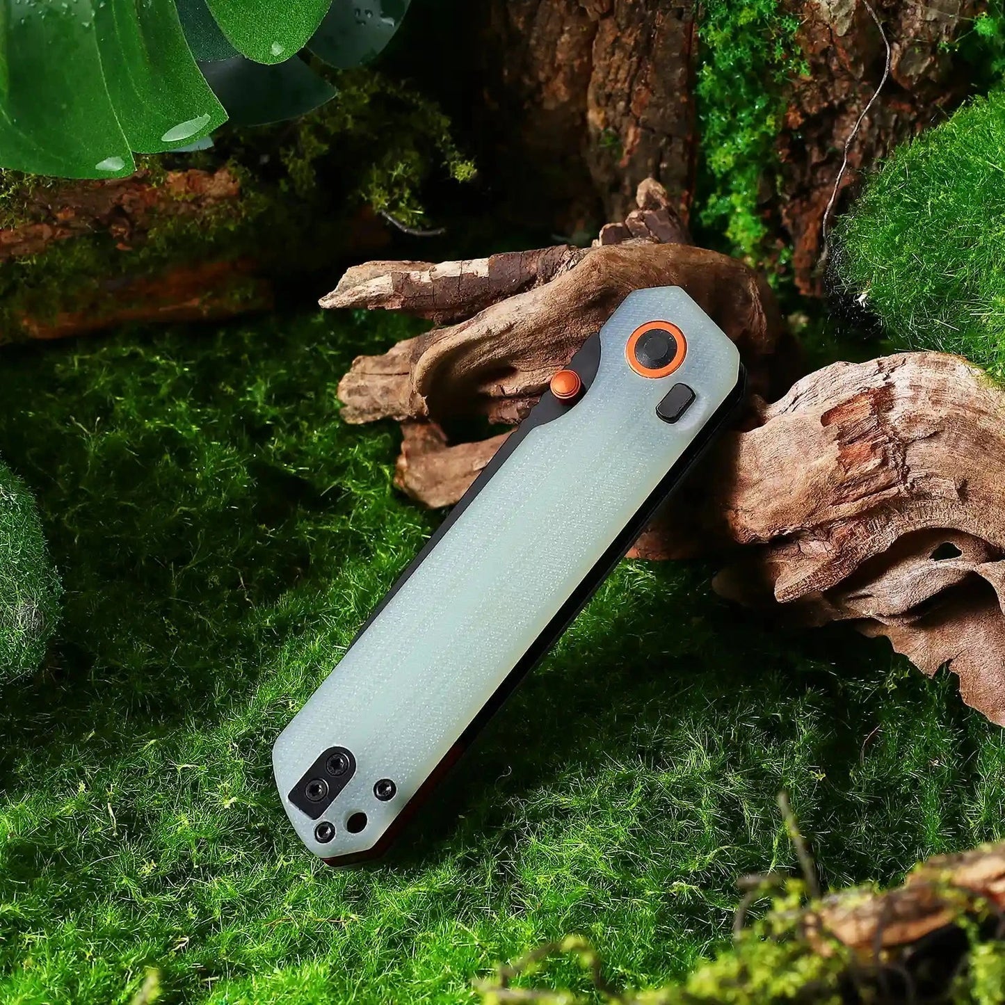 HX OUTDOORS HYLA ZD-120S-B – 2.91" 14C28N Black Blade Button Lock Knife with Natural Green G10 Handle