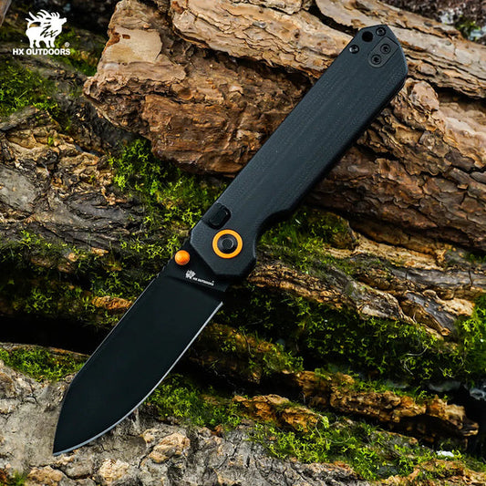 HX Outdoors HYLA ZD-120S-C – 2.91" black stonewash 14C28N drop point button lock folding knife