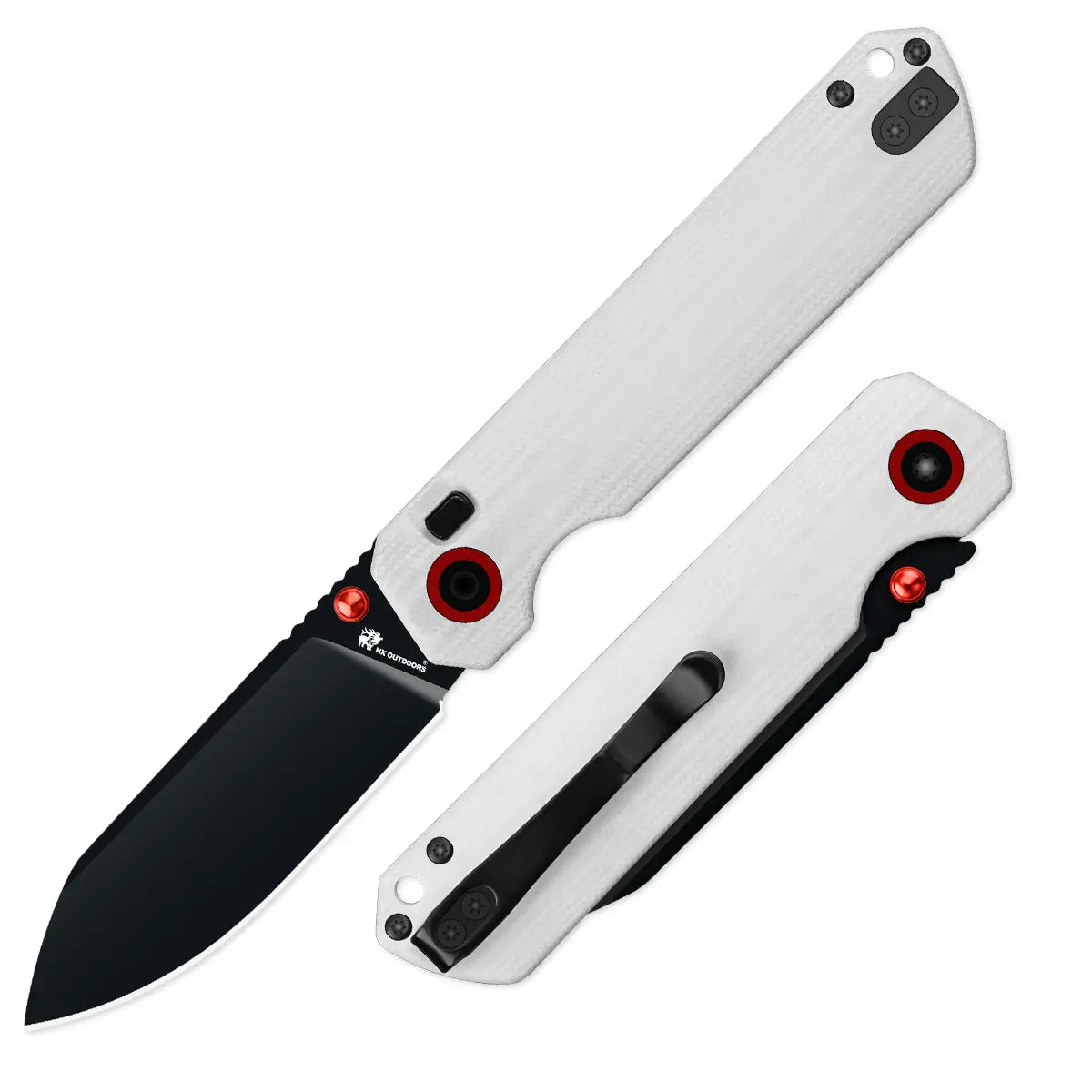 HX OUTDOORS HYLA ZD-120S-D â€“ 2.91" 14C28N Button Lock Pocket Knife with White G10 Handle
