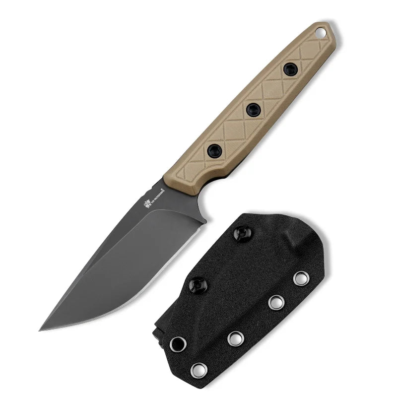HX OUTDOORS Maverick D-354B â€“ 2.95" Titanium Coated Fixed Blade Knife with Gray G10 Handle