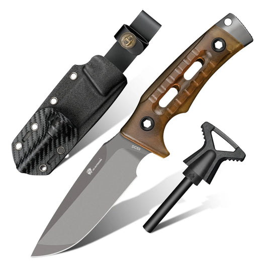 HX OUTDOORS Rock Apex TD-18P – 3.7" DC53 Fixed Blade Knife with Grey Titanium Coated Blade & PEI Handle