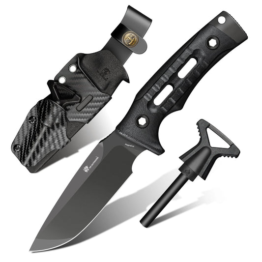 HX OUTDOORS Rock Apex TD-24A – 3.7" MagnaCut Fixed Blade Knife with Matte DLC Blade & Black G10 Handle