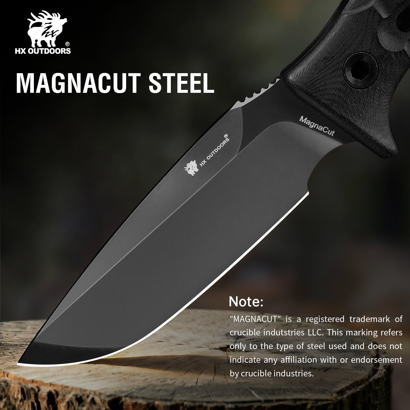 HX OUTDOORS Rock Apex TD-24A – 3.7" MagnaCut Fixed Blade Knife with Matte DLC Blade & Black G10 Handle