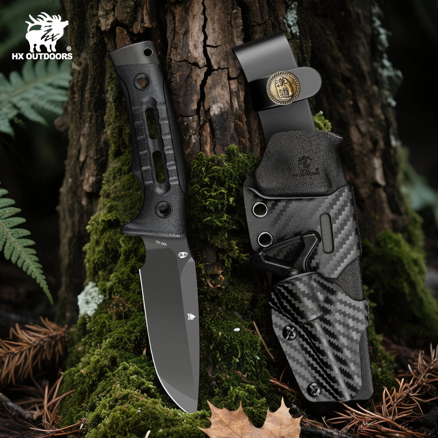 HX OUTDOORS Rock Apex TD-24A – 3.7" MagnaCut Fixed Blade Knife with Matte DLC Blade & Black G10 Handle