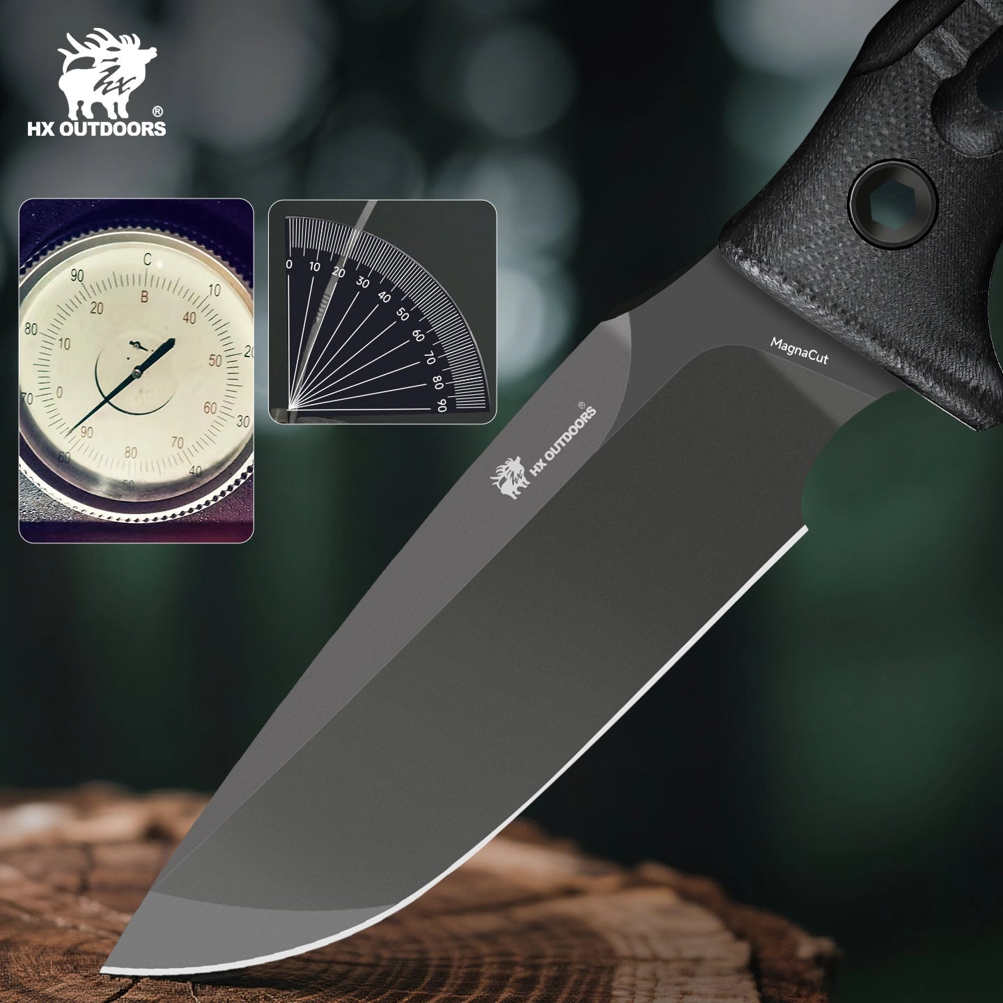 HX OUTDOORS Rock Apex TD-24A – 3.7" MagnaCut Fixed Blade Knife with Matte DLC Blade & Black G10 Handle