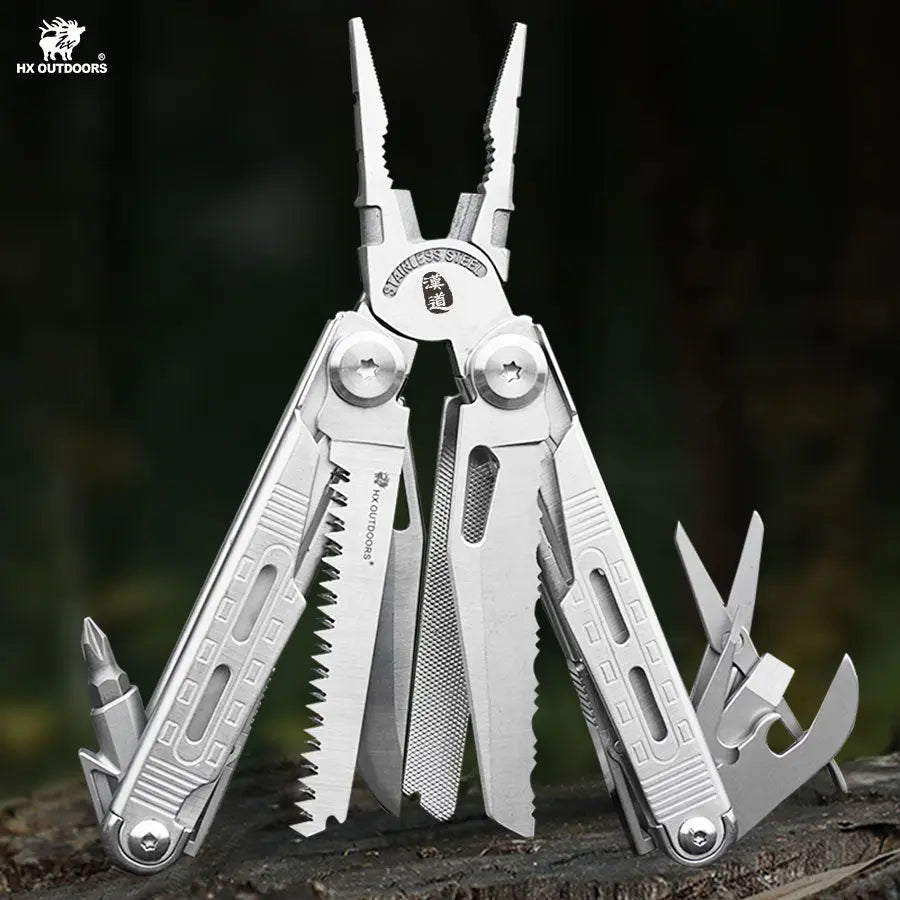 HX OUTDOORS TASKMASTER GQ-20A – 6.3" Multi-Tool with 7Cr17 Blade, Silver 420 Handle & 12 Functions