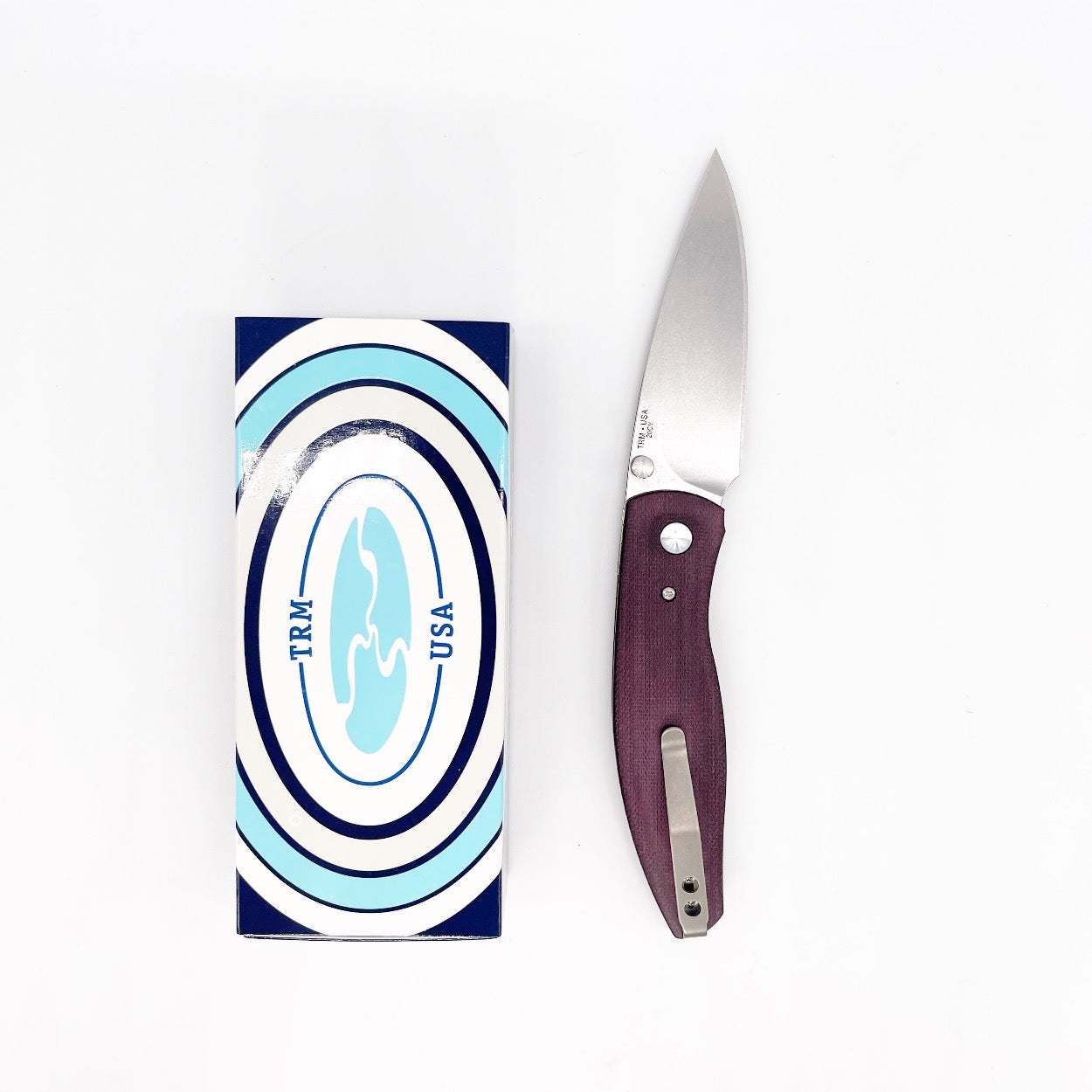 TRM Atom Titanium Linerlock 3.5" CPM-20CV Stonewash Merlot Micarta Scales