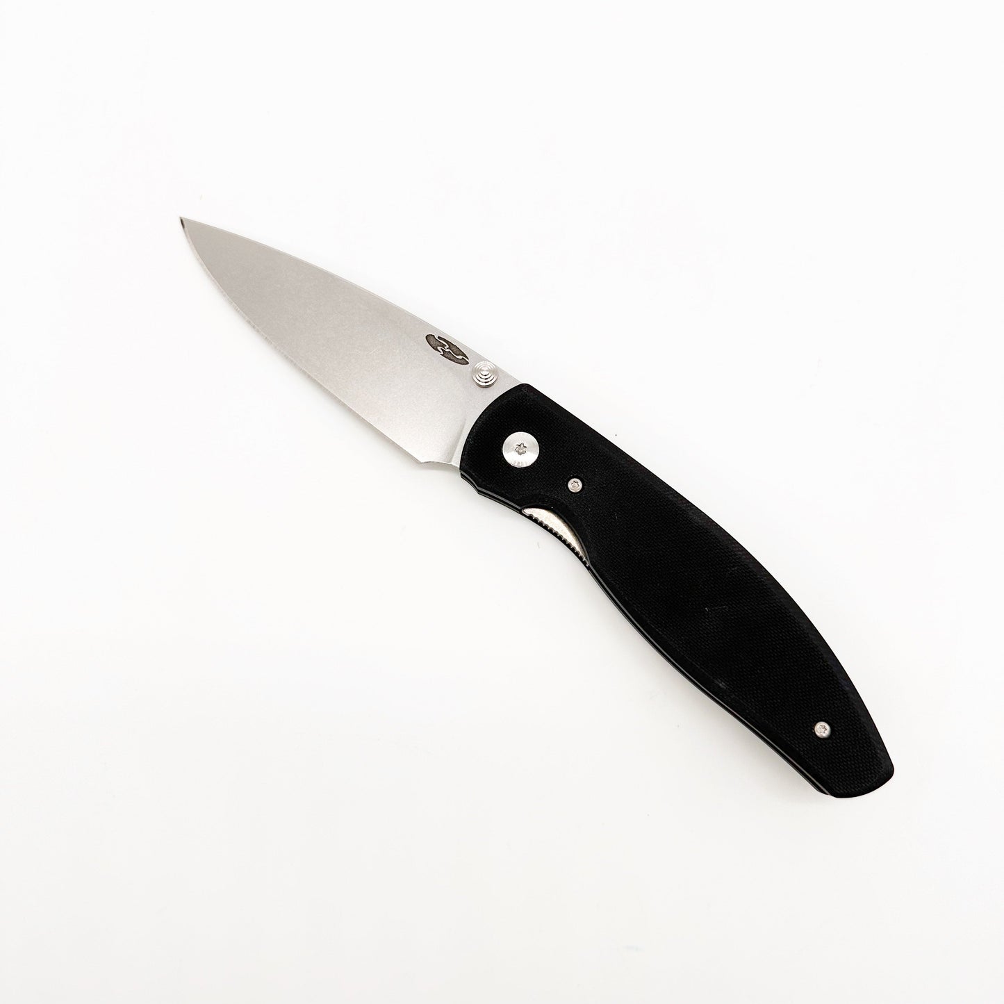 Three Rivers Mfg ATOM Linerlock 3.5" Tumbled CPM-MagnaCut Jet Black G10 Scales