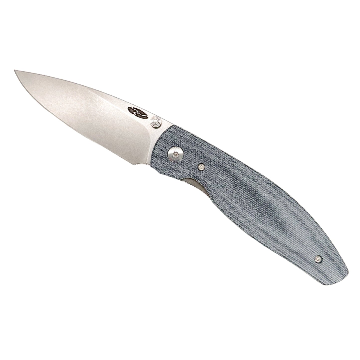 Three Rivers Mfg ATOM Linerlock 3.5" Tumbled CPM-MagnaCut Blue Denim Micarta 3D Lizard Skin Contoured Scales