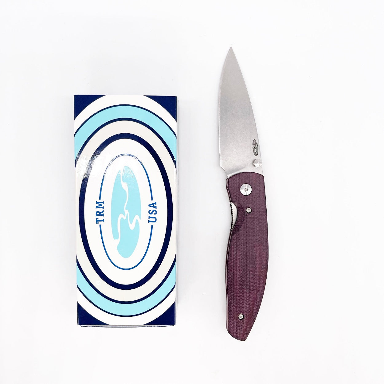 TRM Atom Titanium Linerlock 3.5" CPM-20CV Stonewash Merlot Micarta Scales